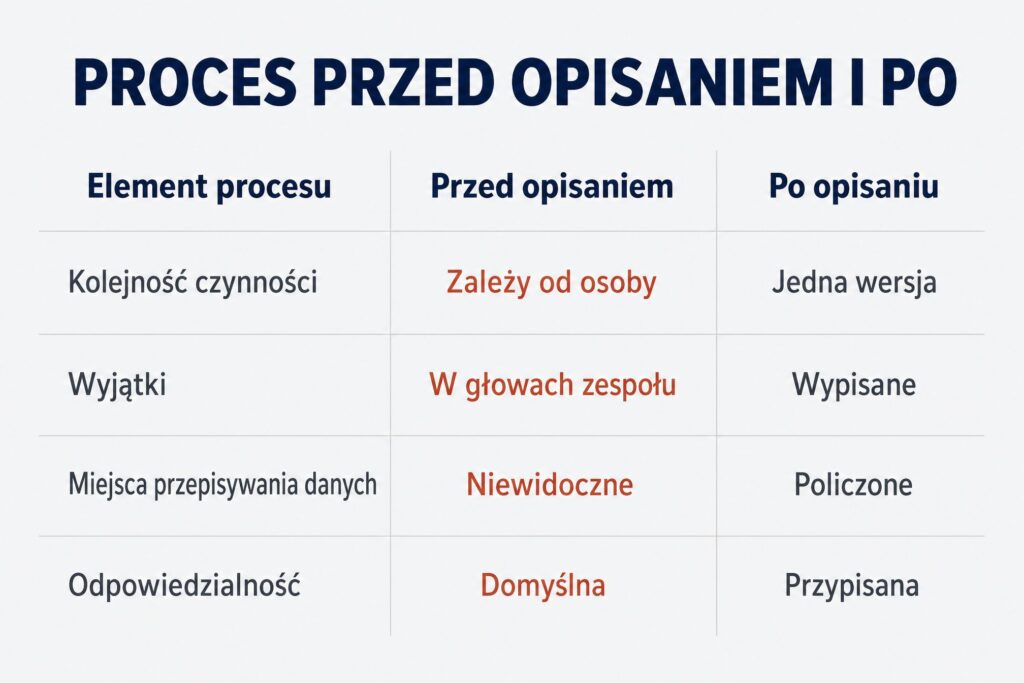 Proces w firmie przed opisaniem i po opisaniu - co ujawnia mapowanie przed automatyzacją